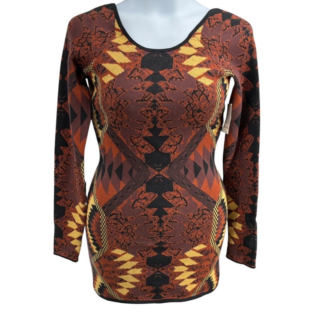 Free People Low Back Metallic Sweater Dress Size‎ M NWT Aztec Southwest Bodycon